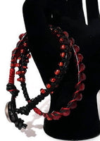 Leather  double wrap beaded macrame bracelet, handmade, The red tulip bracelet