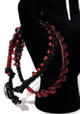 Leather  double wrap beaded macrame bracelet, handmade, The red tulip bracelet