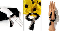 The black night tulip bracelet, stretch bracelet, jet black polish glass beads, handmade bracelet,
