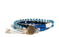 Beaded wrap macrame bracelet, double leather wrap, Royal blue petunia bracelet