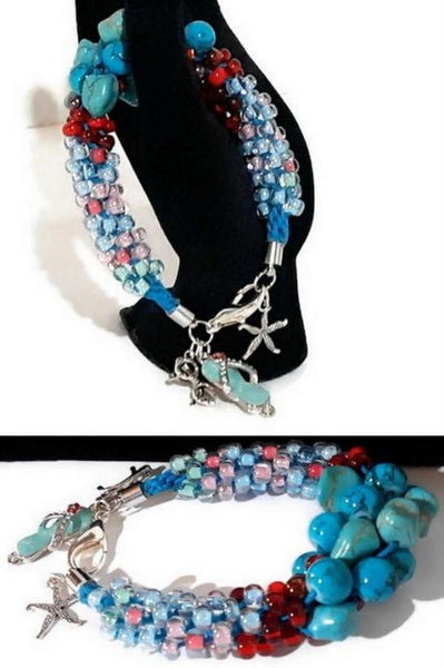 Chunky bracelet, blue beaded kumihimo bracelet, The blue sandal bracelet