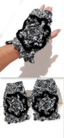 THE GRAY AND BLACK CROCHET FINGERLESS GLOVES, women's size,   winter wear, Andrea designs handmade fingerless gloves
