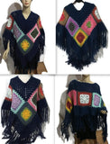 THE BLUE ATLANTIC ALPACA PONCHO, crochet poncho, granny's squares, blue alpaca yarn, hippie poncho, Andrea designs handmade ponchos