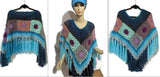NOT YOUR GRANNY'S PONCHO, granny squares, crochet poncho, blue acrylic yarn, Andrea designs handmade ponchos
