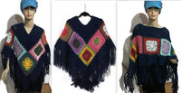 THE BLUE ATLANTIC ALPACA PONCHO, crochet poncho, granny's squares, blue alpaca yarn, hippie poncho, Andrea designs handmade ponchos
