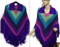 Collared crochet poncho, woman's size, purple acrylic yarn, autumn wear, handmade, The shades of purple poncho, hippie style, gift for her