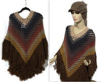 The shades of brown crochet poncho, handmade wrap, woman's size, hippie cape, andrea designs handmade ponchos, gift for her, fall wear