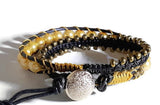 Macrame double wrap bracelet, boho chic, black leather, The chocolate cosmos bracelet
