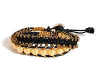Macrame double wrap bracelet, boho chic, black leather, The chocolate cosmos bracelet