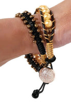 Macrame double wrap bracelet, boho chic, black leather, The chocolate cosmos bracelet