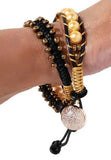 Macrame double wrap bracelet, boho chic, black leather, The chocolate cosmos bracelet