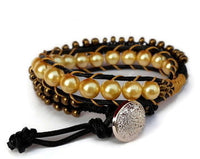 Macrame double wrap bracelet, boho chic, black leather, The chocolate cosmos bracelet