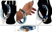 Beaded wrap macrame bracelet, double leather wrap, Royal blue petunia bracelet