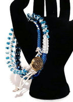 Beaded wrap macrame bracelet, double leather wrap, Royal blue petunia bracelet