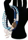 Beaded wrap macrame bracelet, double leather wrap, Royal blue petunia bracelet