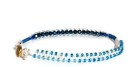Beaded wrap macrame bracelet, double leather wrap, Royal blue petunia bracelet