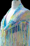 Hand knit shawl, cotton shawl, variegated colors, The rainbow shawl