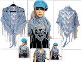 Handmade cotton wrap, light blue cotton yarn, triangular shawl, The Spring shawl,