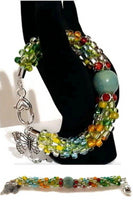 Metal butterfly kumihimo beaded bracelet, ceramic bead, the butterfly bracelet