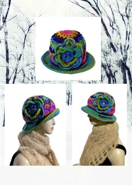 THE GREEN ÑUSTA  (an Inca princess in Quechua) HAT, handmade beanie, crochet hat, woman's size, cloché hat.