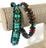 Green,  beaded double wrap,  leather macrame bracelet, The Leather Green Mosaic bracelet, handmade bracelet