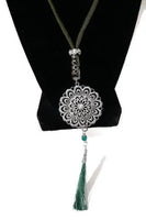 Metal pendant, green tassel, green paracord, the green paracord necklace,