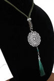 Metal pendant, green tassel, green paracord, the green paracord necklace,