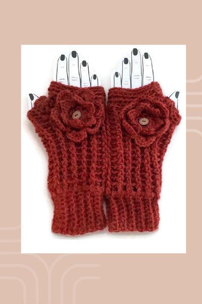 THE BRICK FINGERLESS GLOVES, handmade crochet alpaca fingerless gloves, size 8, woman size.