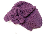 Newsboy crochet hat, purple cotton, woman size, The purple hat