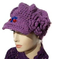 Newsboy crochet hat, purple cotton, woman size, The purple hat