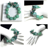 The green mint cluster stretch bracelet, woman's size, holiday gift, give handmade, for her