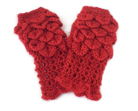 THE RED FINGERLESS GLOVES,  handmade crochet wear, crocodile stitch, winter wear, fingerless mittens