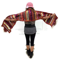 Prize winner handmade THE COLORFUL LLIKLLA (Quechua for a shawl), alpaca and multi fibers, colors brick, yellow, white, purple and others, weaving shawl..