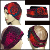 Green, purple, fuchsia ear warmer, crochet headband, woman size, THE LUSH ORCHID HEADBAND, must-have, holiday gift