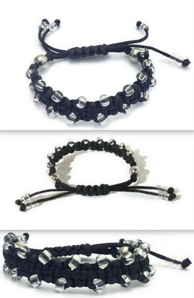 Black adjustable macrame art bracelet, The Black orchid, boho chic style