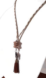 The brown leather tassel necklace, beige camouflage paracord, boho chic necklace