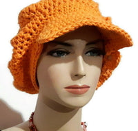 The carrot hat, handmade crochet cotton beanie with cap, woman size,