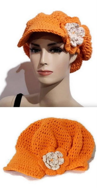 The carrot hat, handmade crochet cotton beanie with cap, woman size,