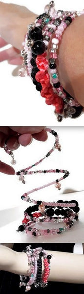 Beaded and macrame coil wrap bracelet, handmade, boho style, hippie, The flowers  bracelet,