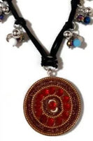 Hippie red pendant knotted beaded necklace, The red pendant necklace, handmade