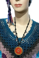 Hippie red pendant knotted beaded necklace, The red pendant necklace, handmade