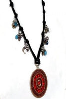 Hippie red pendant knotted beaded necklace, The red pendant necklace, handmade