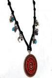 Hippie red pendant knotted beaded necklace, The red pendant necklace, handmade