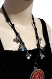 Hippie red pendant knotted beaded necklace, The red pendant necklace, handmade