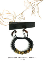 THE GOLDEN OWL DIFFUSER BRACELET, brown tiger eye natural stones, essential oil diffuser, macramê clasp, harmony and balance bracelet, memory wire,