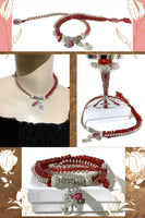 THE RED RUBY PUSSYCAT DIFFUSER BRACELET, double wrap, macramé bracelet, crystal chain, woman's size 15, boho-chic style, valentine's gift, for her